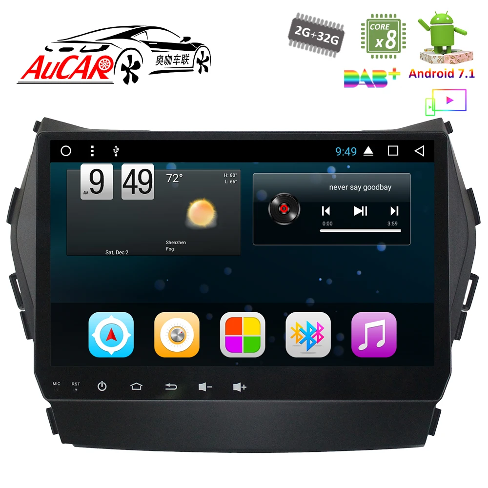Автомобильный DVD-плеер 9 дюймов Android 7 1 GPS-навигация для Hyundai SantaFe IX45 2013-2017 радио с