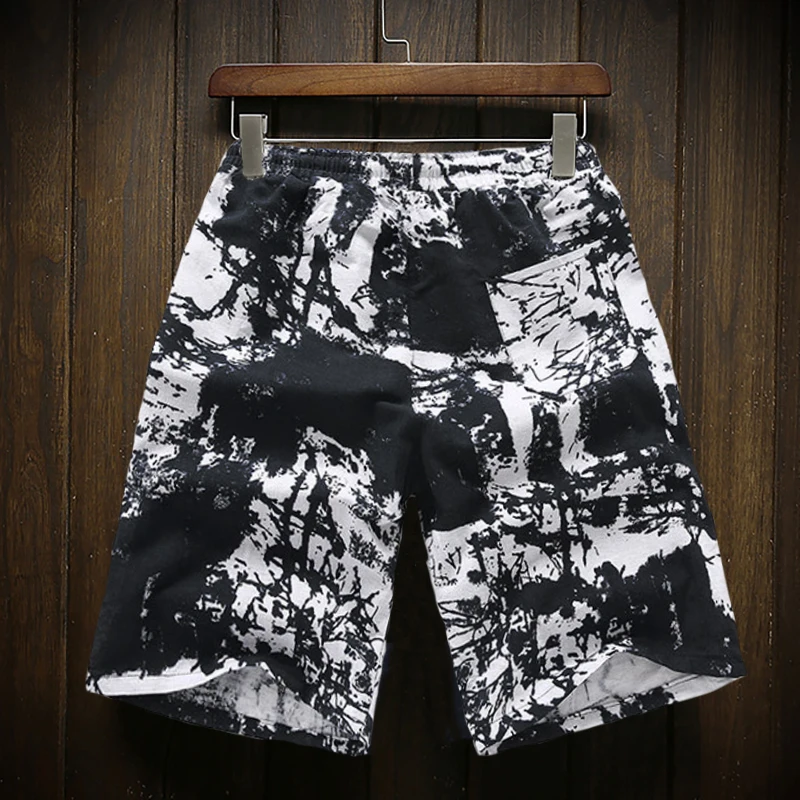 Шорты мужские льняные повседневные эластичные большие размеры 7XL 8XL 9XL черные