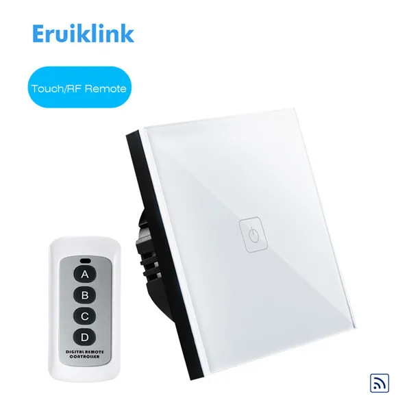Eruiklink ЕС/Великобритания Тип дистанционного управления Переключатель 1 2 3 банда 1 способ, Кристалл Стекло переключатель панель, пульт настенный сенсорный переключатель для умного дома - Цвет: 1gang with big RC