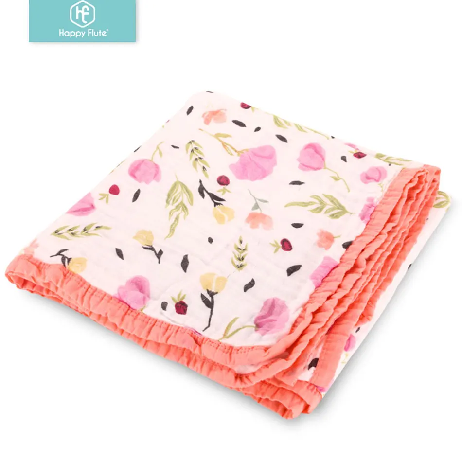 

Happyflute 1pc Muslin 100% Cotton 4Layers With Colorful Tipping Newborn SwaddleS Soft Baby Gauze Infant Blankets Wrap Sleepsack