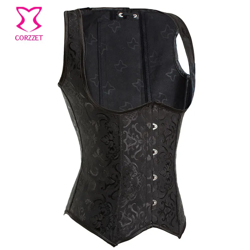Черный жаккардовый корсет на талии под грудь жилет стальной с косточками для