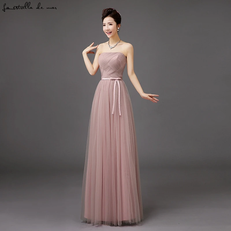 Vestido madrinha тюль без бретелек Шампанское серебристо серый Небесно голубой Румяна свет фиолетовые платья подружек невесты Длинные Дешевые