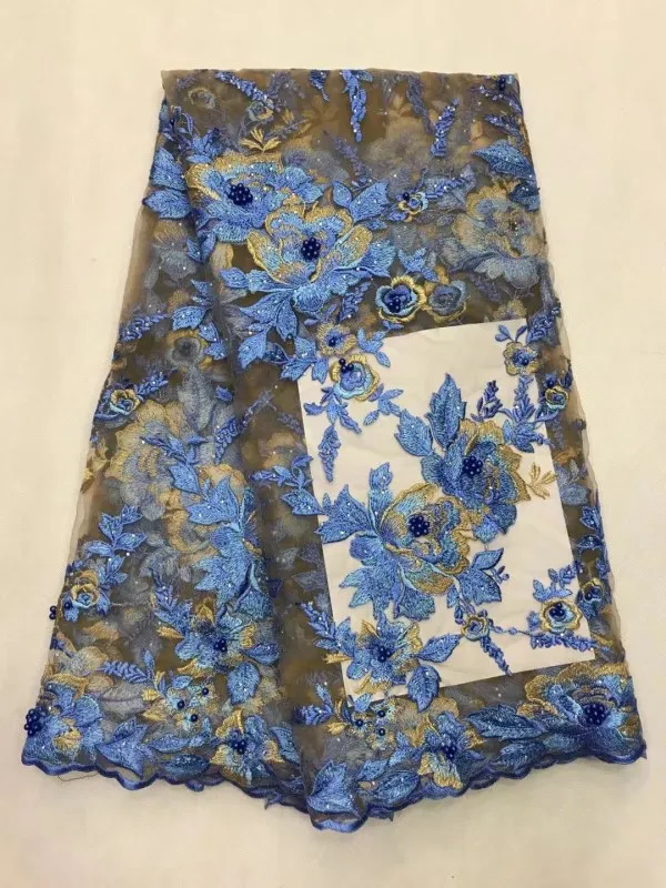 Модные розовые бисером французский газовое платье ткани 5 метров Африканской