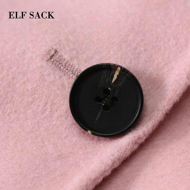 Женское шерстяное пальто ELFSACK однотонное повседневное двубортное в европейском