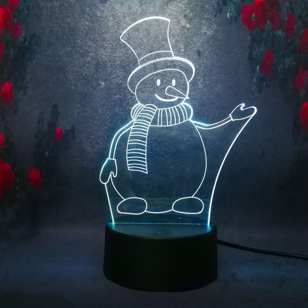 Красивый Рождественский Подарок Снеговик 3D ночник 7 цветов LED USB пульт