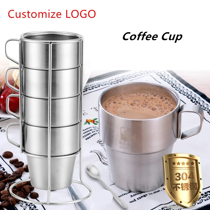 Двухслойная кофейная кружка из нержавеющей стали кофейные чашки с держателем и