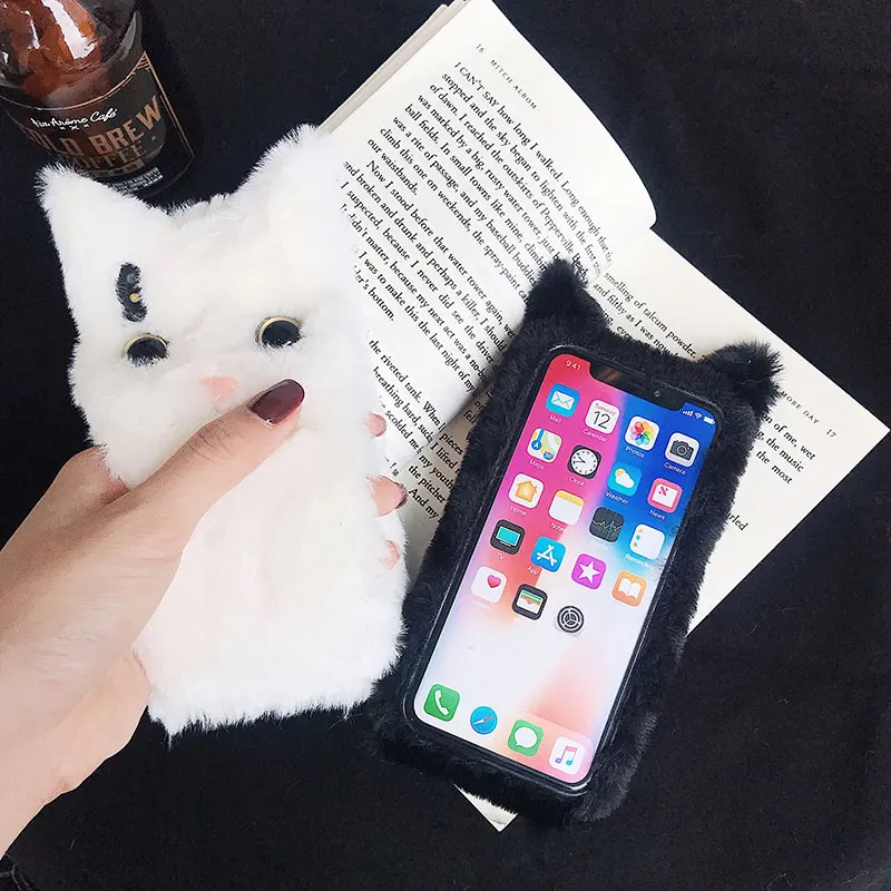 Funda para iPhone XS Max X XR fundas dibujos animados 3D gato peludo mullido для funda 6 S 7 Plus caso |