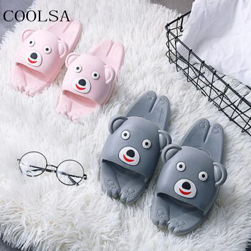 COOLSA/мужские летние Нескользящие пляжные сланцы с милым медведем, тапочки с животными, домашняя обувь для ванной, обувь для путешествий, мужские сандалии на плоской подошве