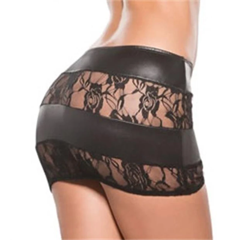 

Sexy Lace Faux Leather Spliced Skirt Transparent Tight Hip Slim Belt Pencil Package Hip Skirt Club Wear MINI Skirt X20