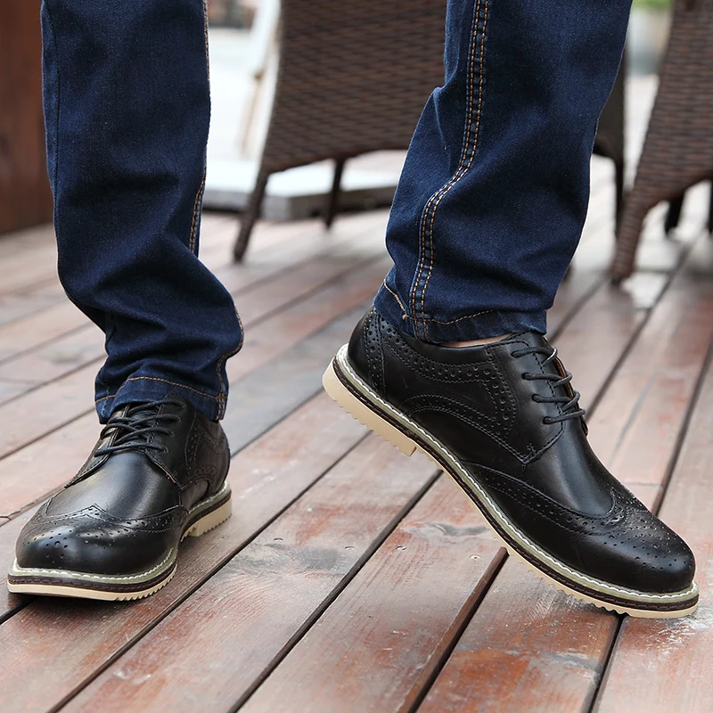Fashion Men Shoes outdoor Oxfords brogue Brand Casual Shoeslace up genuine Leather For Flats shoes L5 | Обувь