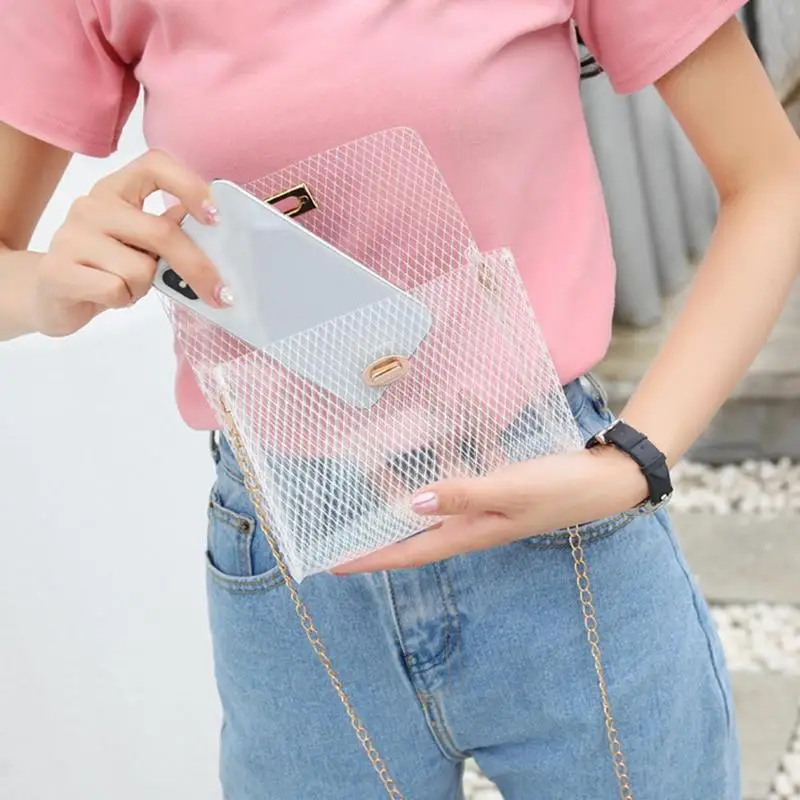 

Creative Shoulder Bag Women Transparent Grid Jelly Bag Chain Messenger Bag Ladies Messenger Casual Shopping Small Handbags