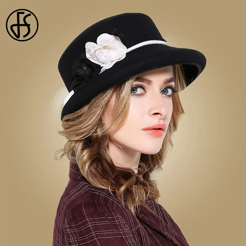 Женская фетровая шляпка-Колокол FS винтажная шляпка-котелок с широкими полями и