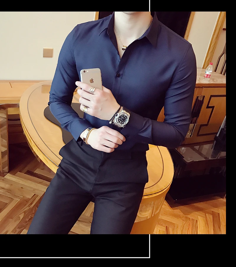 Для мужчин чистый хлопковая рубашка Slim Fit модная одежда с длинными рукавами, повседневные рубашки для работы Для мужчин рубашки Высокое качество Camisas