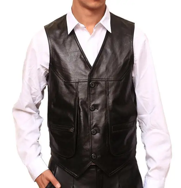 Новинка 2017 осенне зимняя кожаная одежда жилеты из натуральной кожи модный