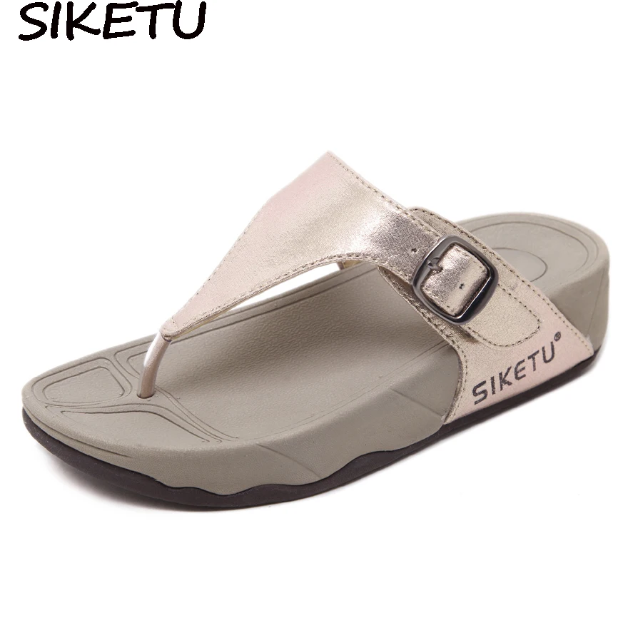 SIKETU-Zapatillas de estilo Preppy para mujer, sandalias con tira en T, suela gruesa ligera, zapatos de plataforma y tacón de cuña, deslizantes