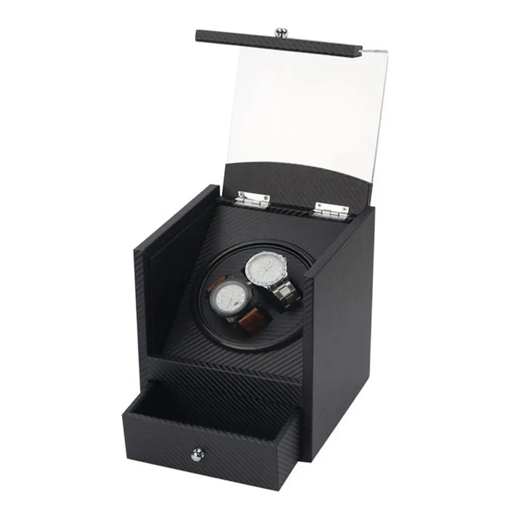 US/EU/AU/UK Plug High Class Motor Shaker Watch Winder Holder Display 2+0 Automatic Mechanical Carbon Fiber Jewelry Box | Наручные часы