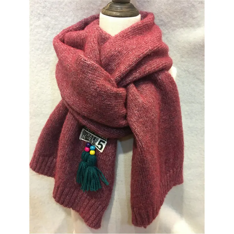 Winter Female Scarf Solid Knitted With Novelty Tassel Decoration Fashion Oversized Warm Thick Pashmina Shawl Scarves YG481 |