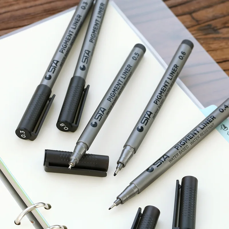 

6 pcs/Lot Micro-line marking pen for manga drawing sketch pigment liner 0.05mm 0.1mm 0.5mm 0.8mm Art Supplies Stationery F124