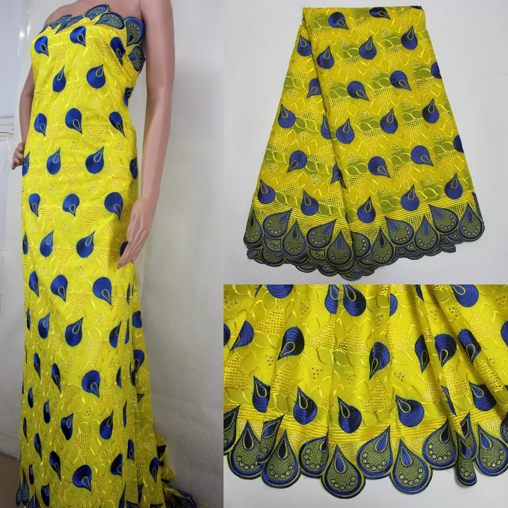 Последние желтые ткани высокого качества африканская швейцарская вуаль кружева