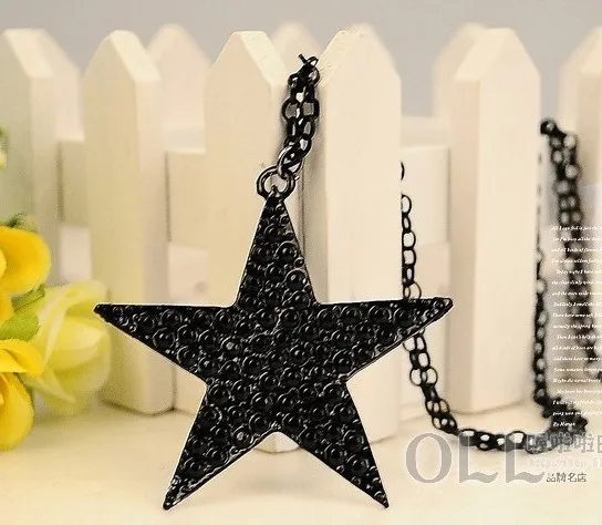 Женское ожерелье с пятиконечной звездой черное в стиле хип-хоп панк длинное для