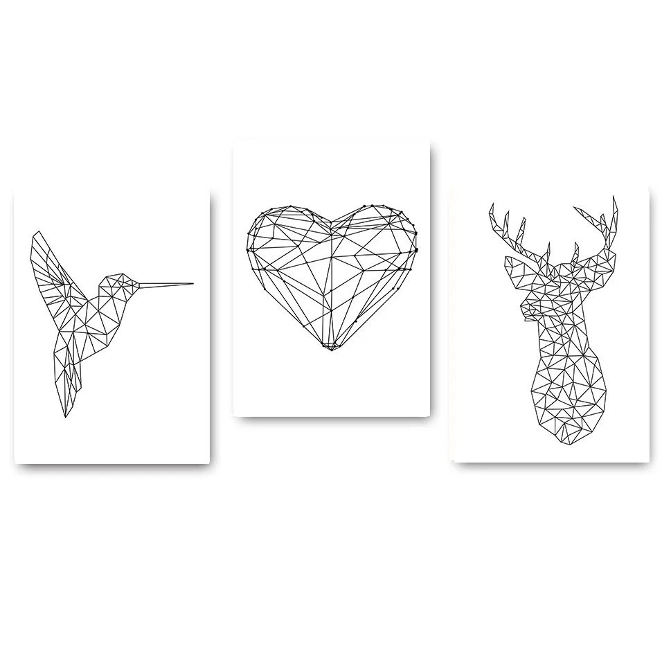 3 pcs Set В скандинавском стиле, настенная живопись на холсте, плакат, абстрактный принт, Геометрическая картина с изображением оленя, сердца, декоративная картина для гостиной, домашний декор - Цвет: 3 pcs Set
