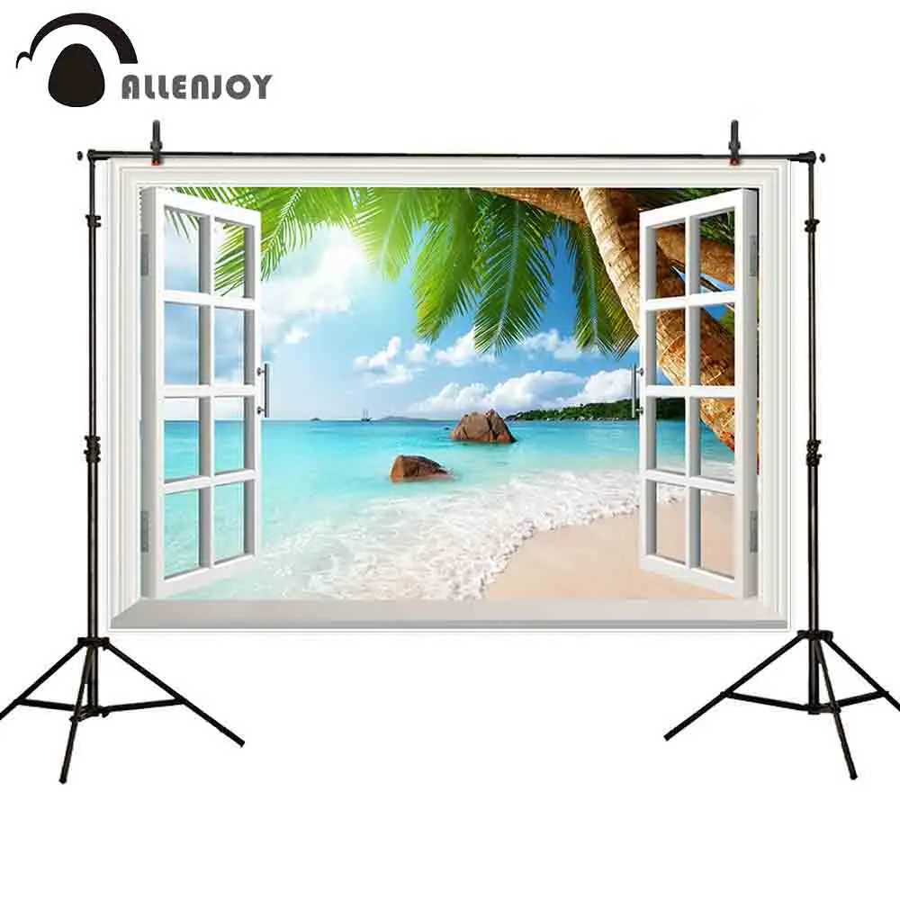 Фон для профессиональной фотосъемки Allenjoy с окном пляжем кокосовым деревом