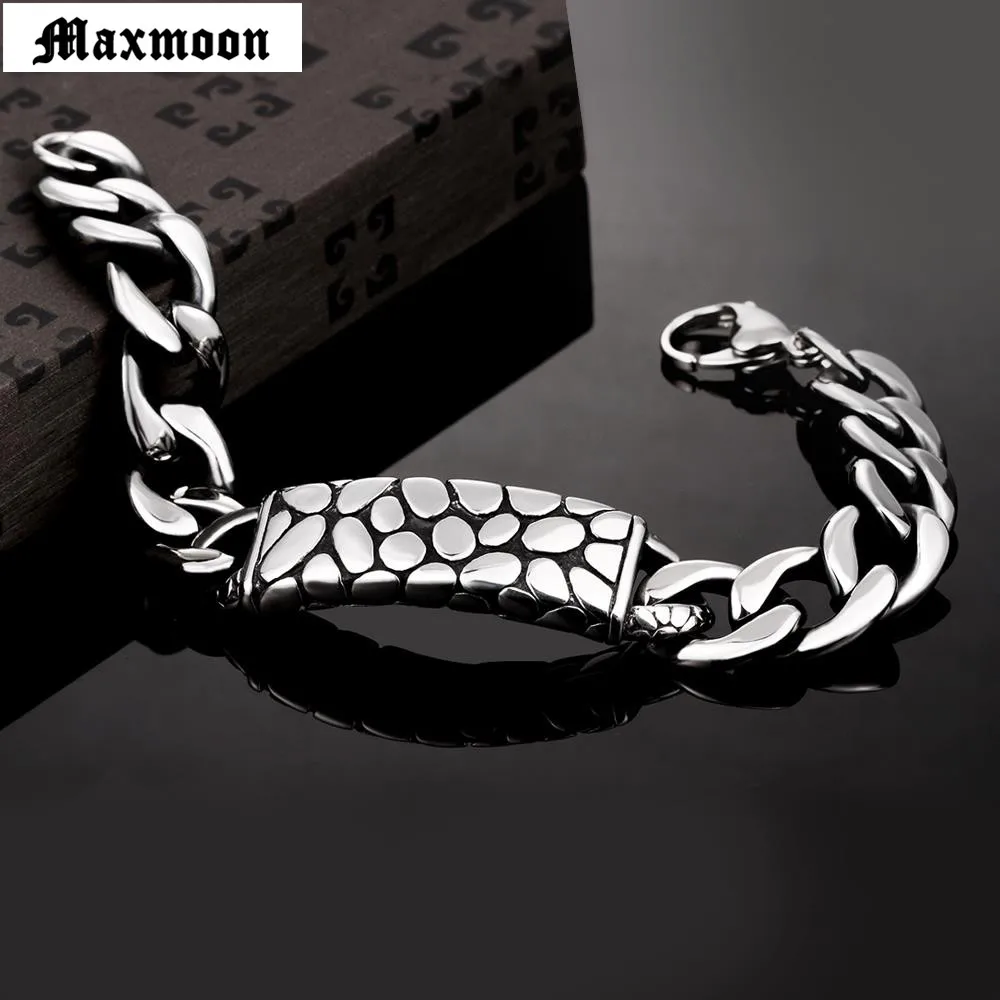 Maxmoon Solid Stainless Steel Men Bracelet Vintage Jewelry Chain Link Friendship Mens Bracelets &amp Bangles 2018 | Украшения и