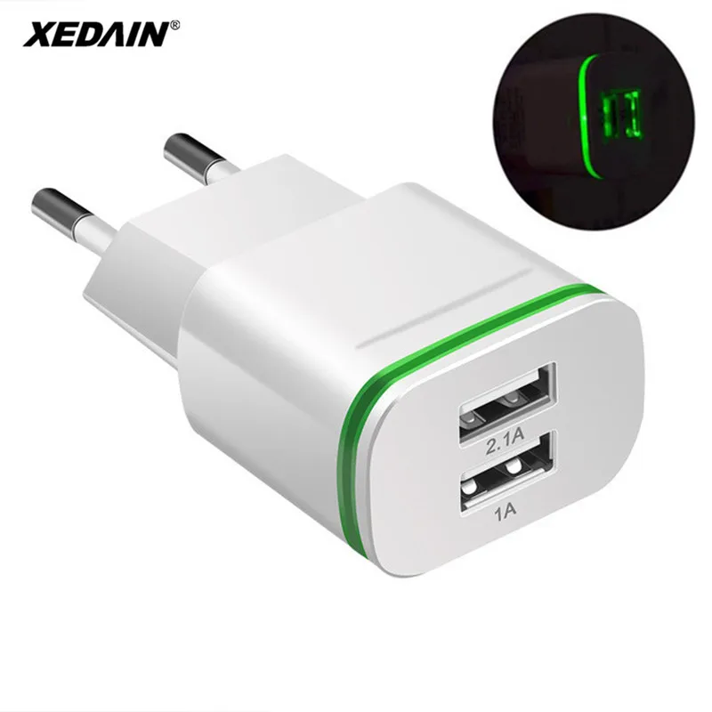 XEDAIN 2 порта USB зарядное устройство для телефона 5 В/2,1 а EU/USA штепсельная вилка настенного адаптера устройства микро Зарядка данных для iPhone huawei светодиодный светильник для мобильного телефона