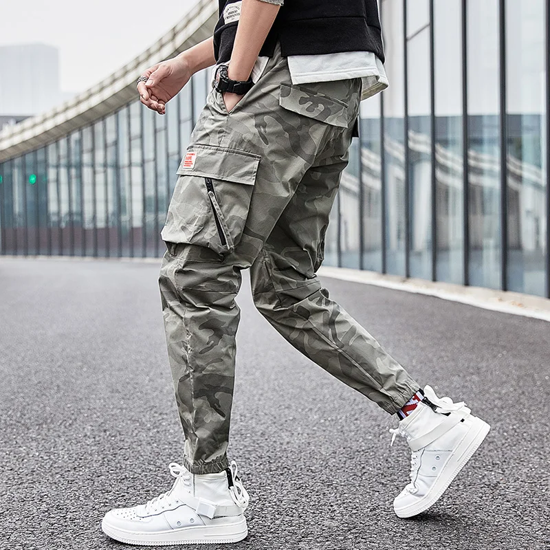 Камуфляжные мужские брюки карго из хлопка с боковым карманом повседневные