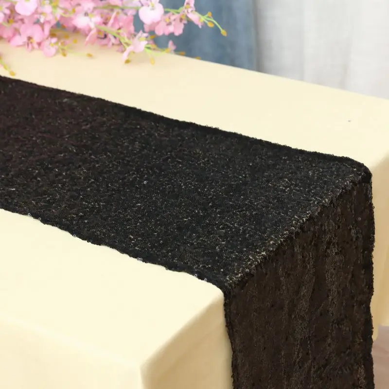 Black Золотые, серебряные скатерти с блестками, блестящие, для банкета, для отеля, вечерние, свадебные, рождественские украшения - Цвет: Black