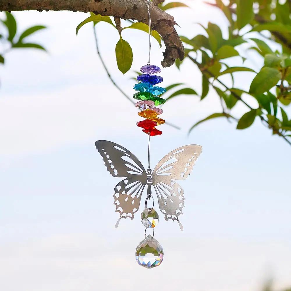 

H&D 20mm Handmade Butterfly Crystal Ball Prism Rainbow Maker Hanging Suncatcher with Octagon Bead Home Wedding Decoration Favors