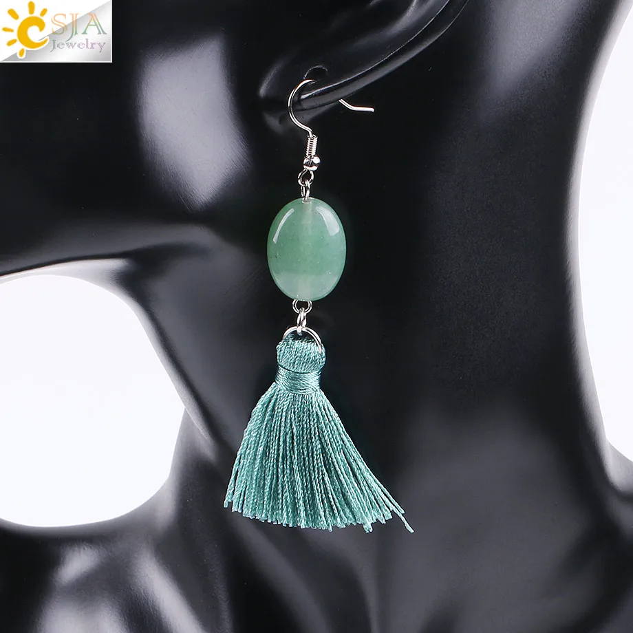 CSJA новые зеленые бахромы кисточки Китайские ветер этнические длинные серьги для