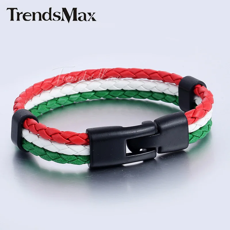 Italy Black Clasp Trendsmax Национальный флаг Италии ES DE RU кожаный браслет для мужчин и женщин веревка ручной работы плетеный браслет ювелирные изделия LB141 - Окраска металла: Italy Black Clasp