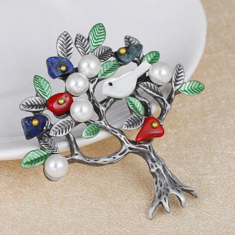 New Arrival Plant Tree Bird Brooch Stone Enamel Pearl Brooches Pins Vintage Scarves Buckle Lapel For Men Women Accessories | Украшения и
