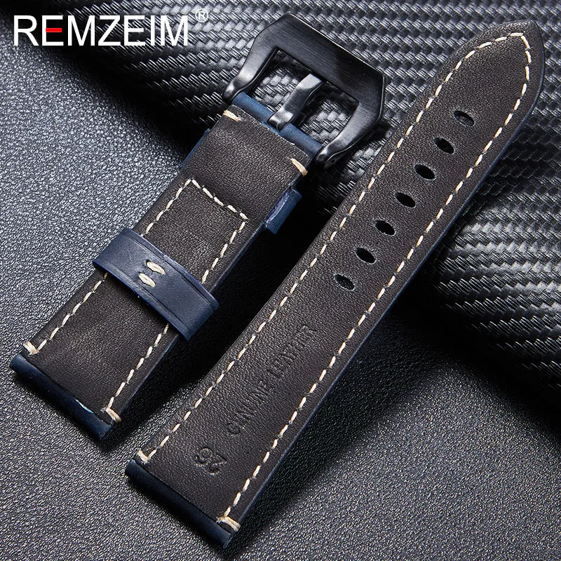 

Handmade Vintage 22mm 24mm 26mm Blue Brown Red Crazy Horse Genuine Leather Watchband Stainless Steel Buckle Watchband Strap