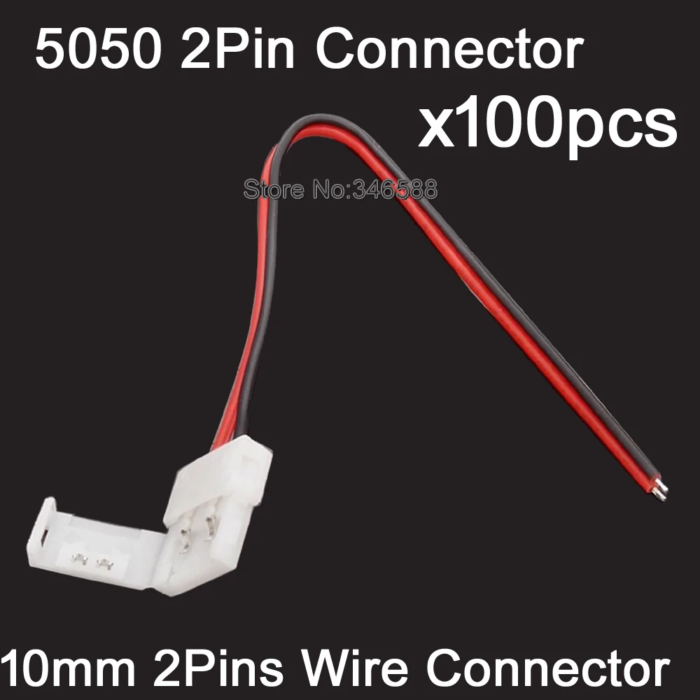 

100 шт. 10 мм 2Pin 2-контактный 1-Way FPC PCB Solderless Коннектор с 15 см кабелем для 5630 5050 одноцветная Светодиодная лента