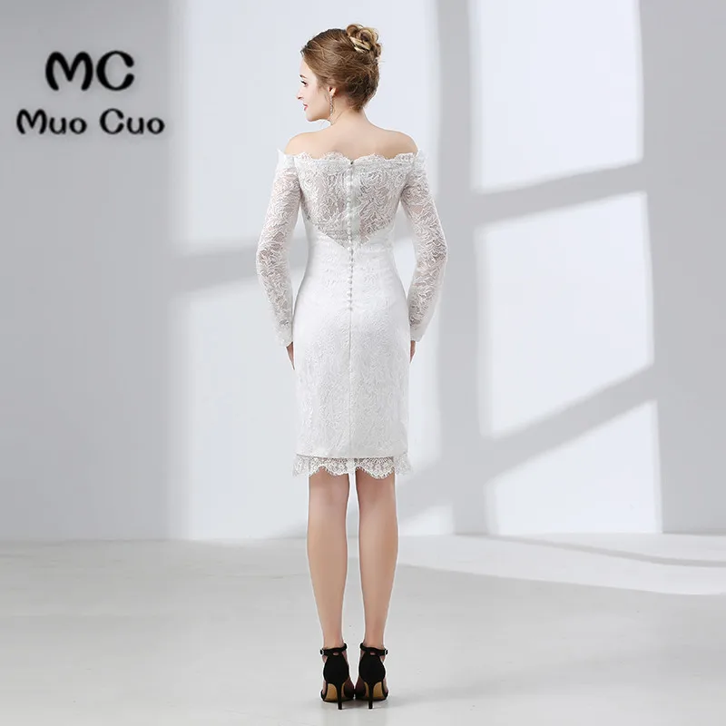 Сексуальные с открытыми плечами, вечернее платье с коротким кружевом vestidos de fiesta Формальное с открытым плечом платье с длинным рукавом