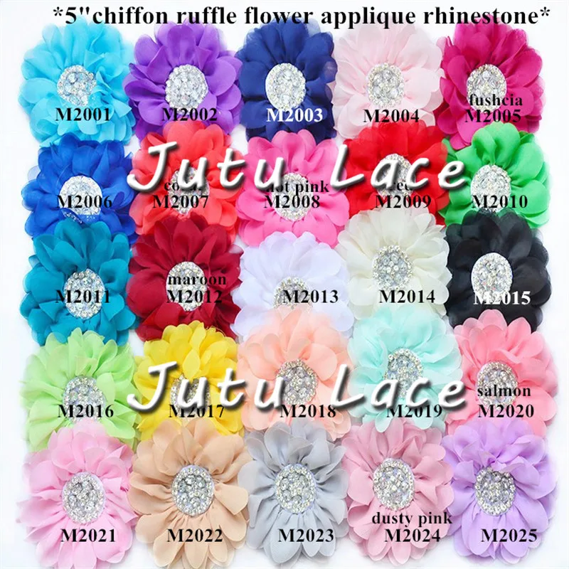 40 шт./лот большие блестки стразы и жемчуг центр потертый Шифоновый Цветок с