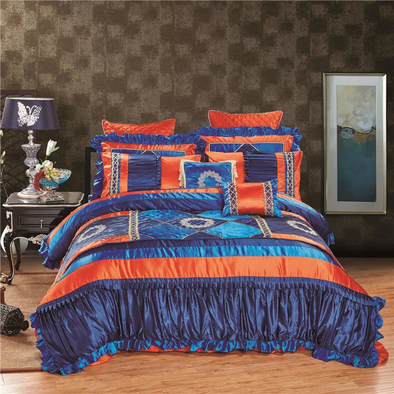 

Purple Bule European Royal Bedding set King Queen Size 4/10Pcs Luxury Decorative Bed Set Duvet Cover Bed Sheet Pillowcases 36