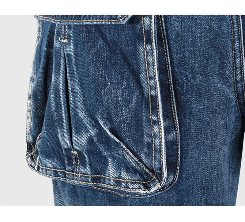 Mcikkny Новая мода Для мужчин грузов Жан брюки с несколькими карманами Slim Fit прямые