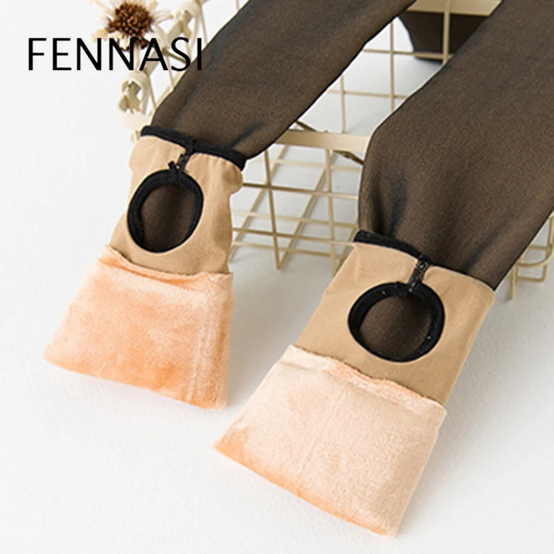 FENNASI Autumn Winter Solid Layering Warm Leggings Women Thick Plus Velvet Slim Sexy Display Skin Black Leggings Female Fantasy