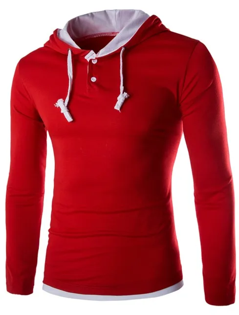Лето Мужчины Футболки 2016 Новая Мода Топы Тис Капюшоном с длинным Рукавом