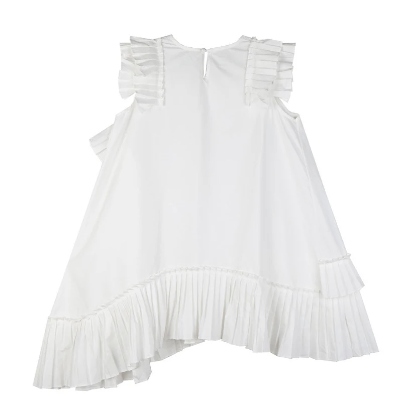 TWOTWINSTYLE Korean Solid Sleeveless Dress For Women O Neck Off Shoulder Oversized Ruffles Asymmetrical Dresses Female