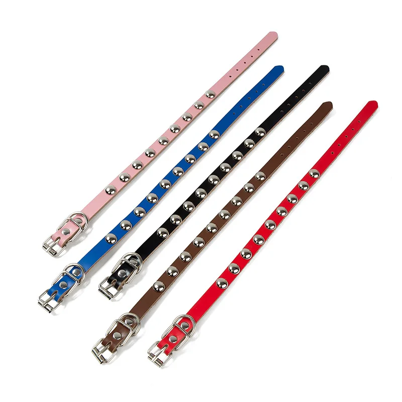 Real Leather Cat Collar Adjustable Mushroom Rivet Pet for Small Dogs Cats Puppy Kitten Red Black Blue Pink Brown | Дом и сад