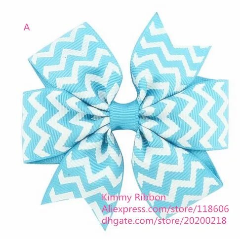 

200pcs Free shipping Blue Chevron Zig Zag Medium Ribbon Gator Hair Clip Bow