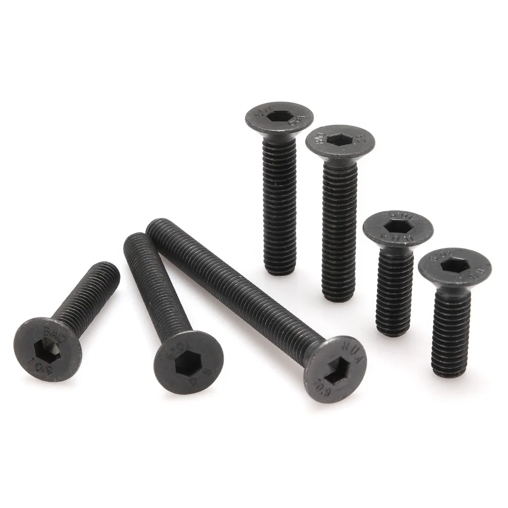 100pcsM6 flat head countersunk black grade 10.9 Alloy Steel Hex Socket Head Cap Screw M6*8/10/12/16/20/25/30/35/40/45/50mm | Обустройство