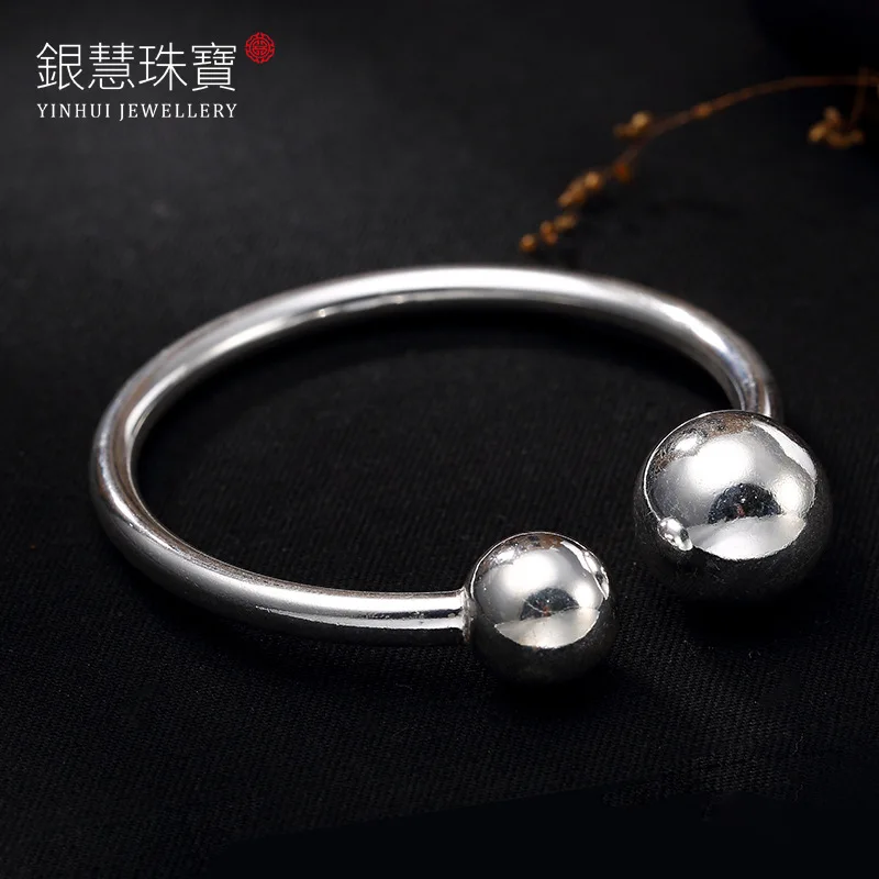 2018 Hot Sale S925 Pure Silver Han Edition Fashion Bracelets Smooth Sphere Contracted Open Ms Blasting Agent Wholesale | Украшения и