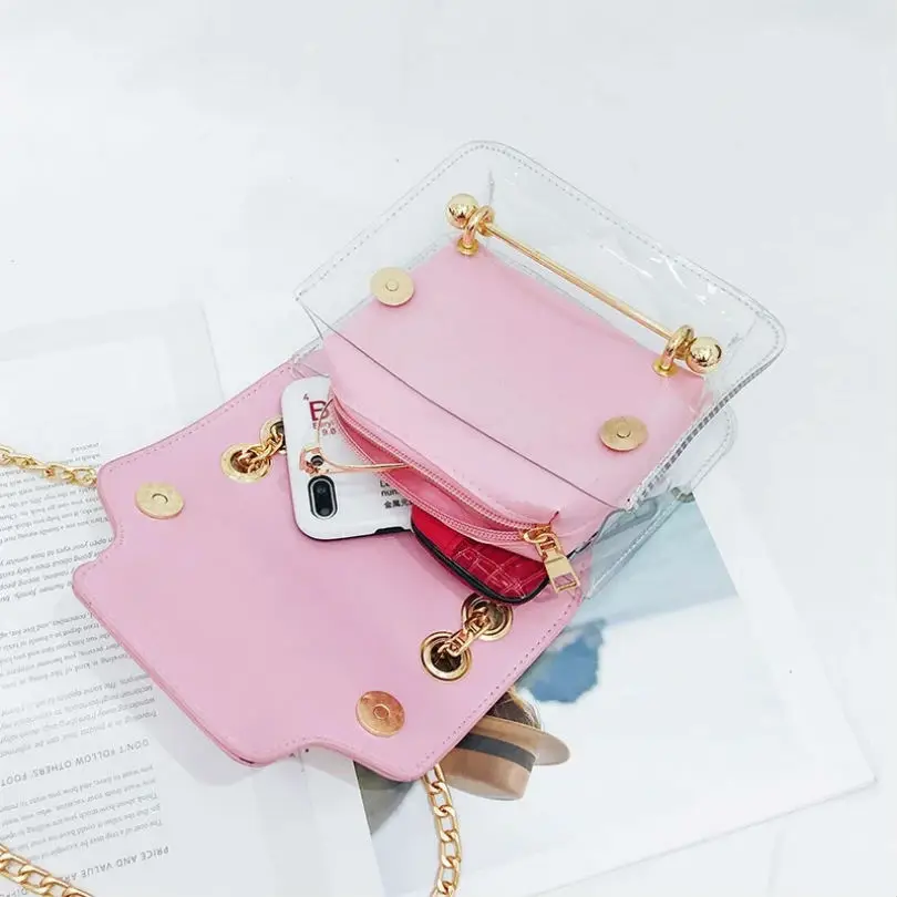 2019 Trend Women 2pcs/Set Shoulder Bag PU+PVC Fashion Ladies Transparent Jelly bag Patchwork Candy Color Crossbody bags Hot Sale | Багаж и
