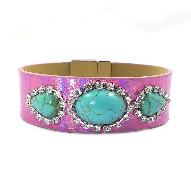 Кожаные браслеты с камнями водопада и магнитным замком Wellmore, есть 3 размера, бохемского стиля для женщин.