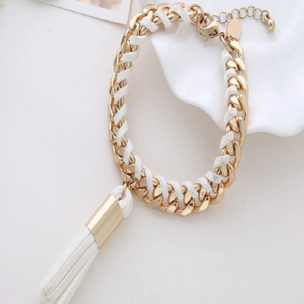 Модный Браслет Золотой Тон Цвета Плетеный Кожаный Для Женщин Девушки Удачи